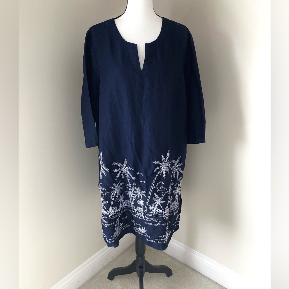 Talbots Navy and White Palm Tree Dress - Picture 2 of 8
